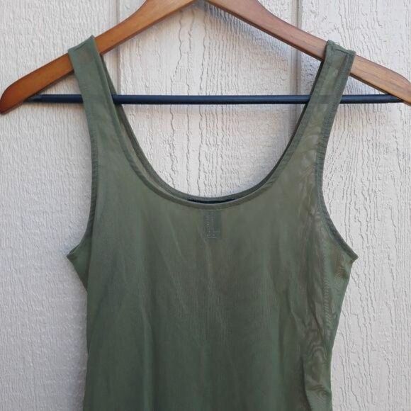 Forever 21 Netted Sheer Military Army Green Scoop Neck Tank Top Bodysuit Sz S - Picture 4 of 7